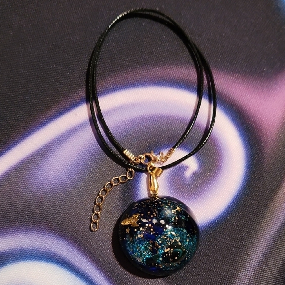 Black and Gold Cosmic Pendant Necklace